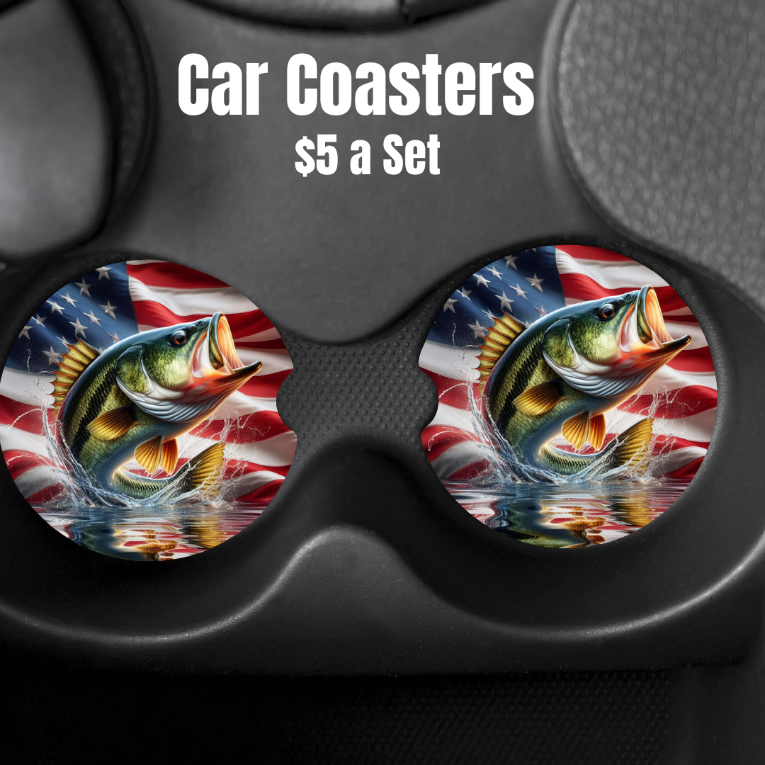 Patriotic Bass Fishing Car Coasters