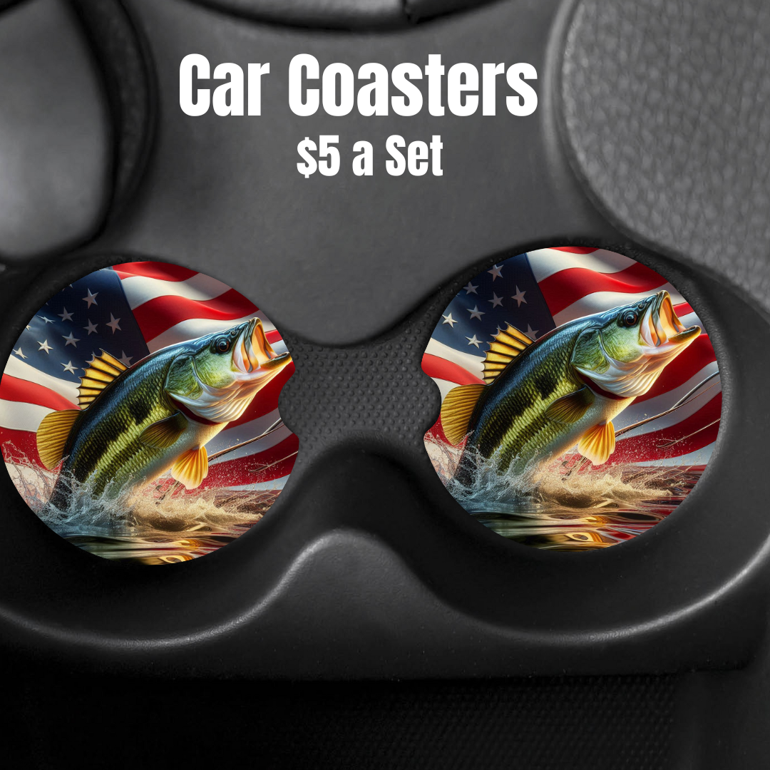 Patriotic Bass Fishing Car Coasters