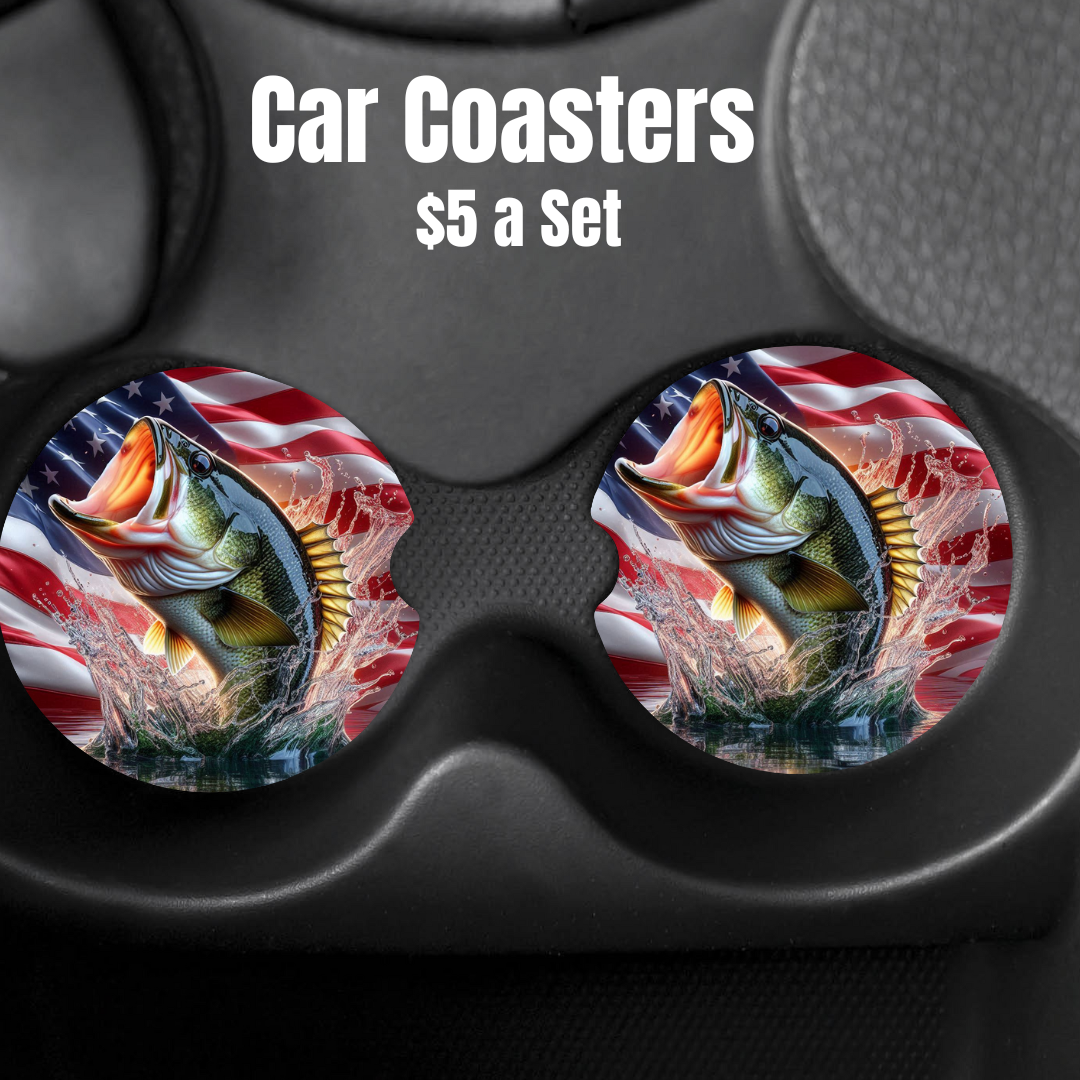 Patriotic Bass Fishing Car Coasters