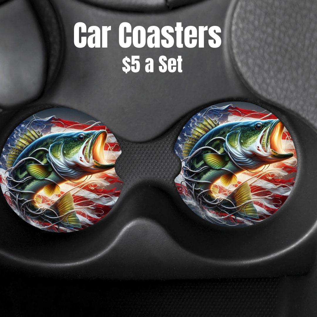 Patriotic Bass Fishing Car Coasters