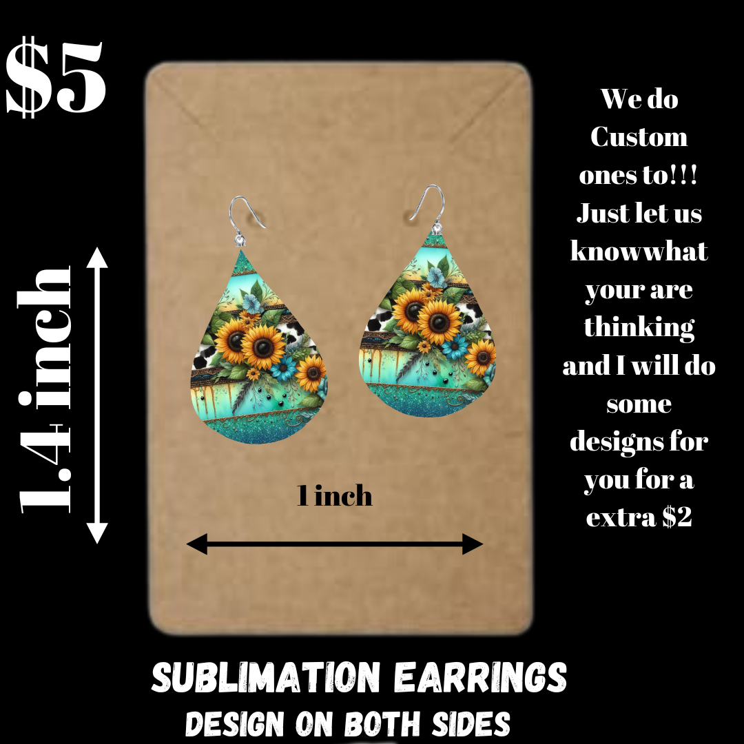 Sunflower and Cow Print Sublimation Earrings