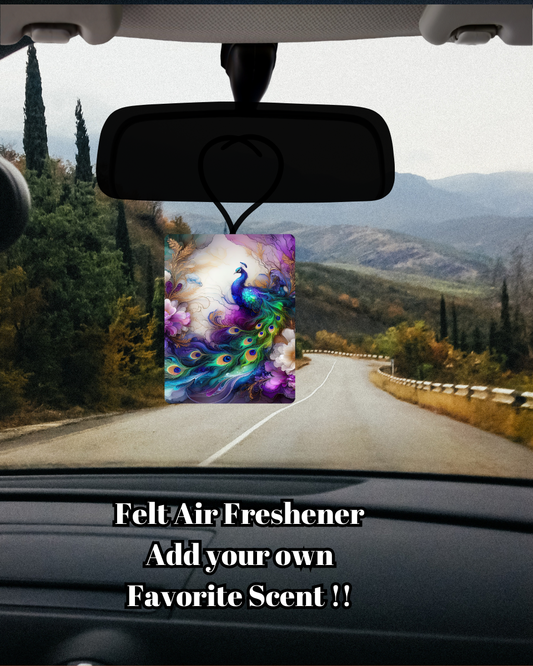 Peacock Serenity Felt Air Freshener – Refillable Car Aroma Diffuser for Your Favorite Scents