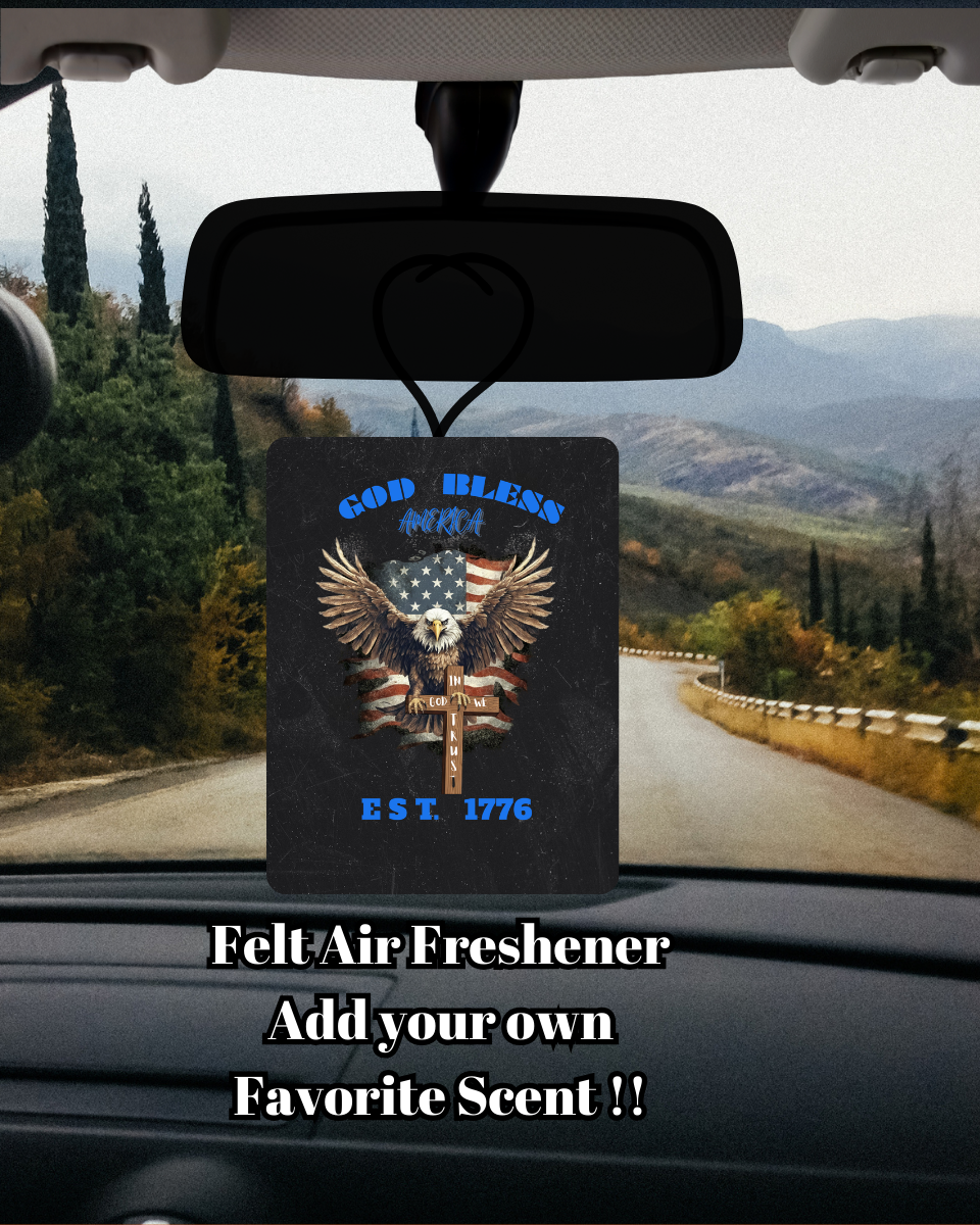 God Bless America Felt Car Air Freshener – Bald Eagle & Cross Design