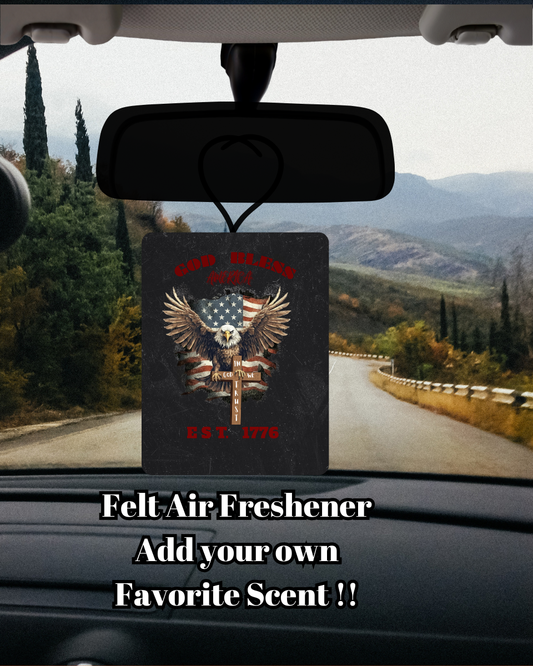God Bless America Felt Car Air Freshener – Bald Eagle & Cross Design