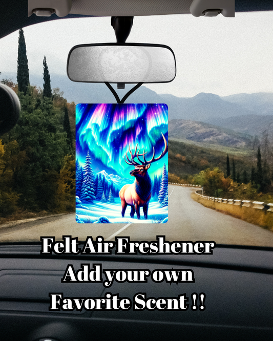 Northern Lights Elk Felt Car Air Freshener (Add Your Own Scent)