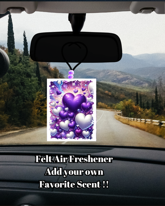 Purple Hearts Felt Air Freshener – Add Your Own Scent Car Hanger