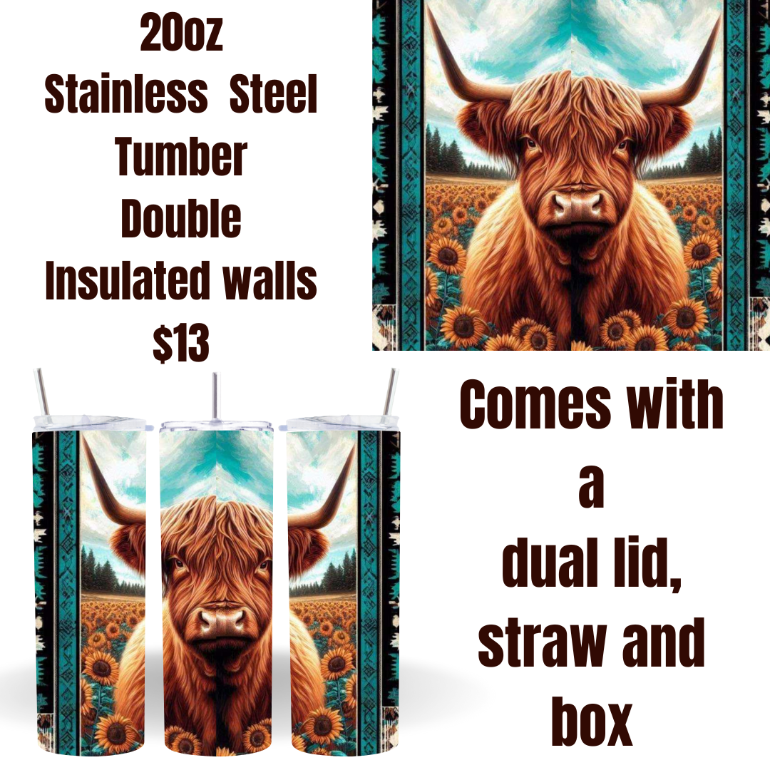 20 oz Highland Cow Stainless Steel Tumblers