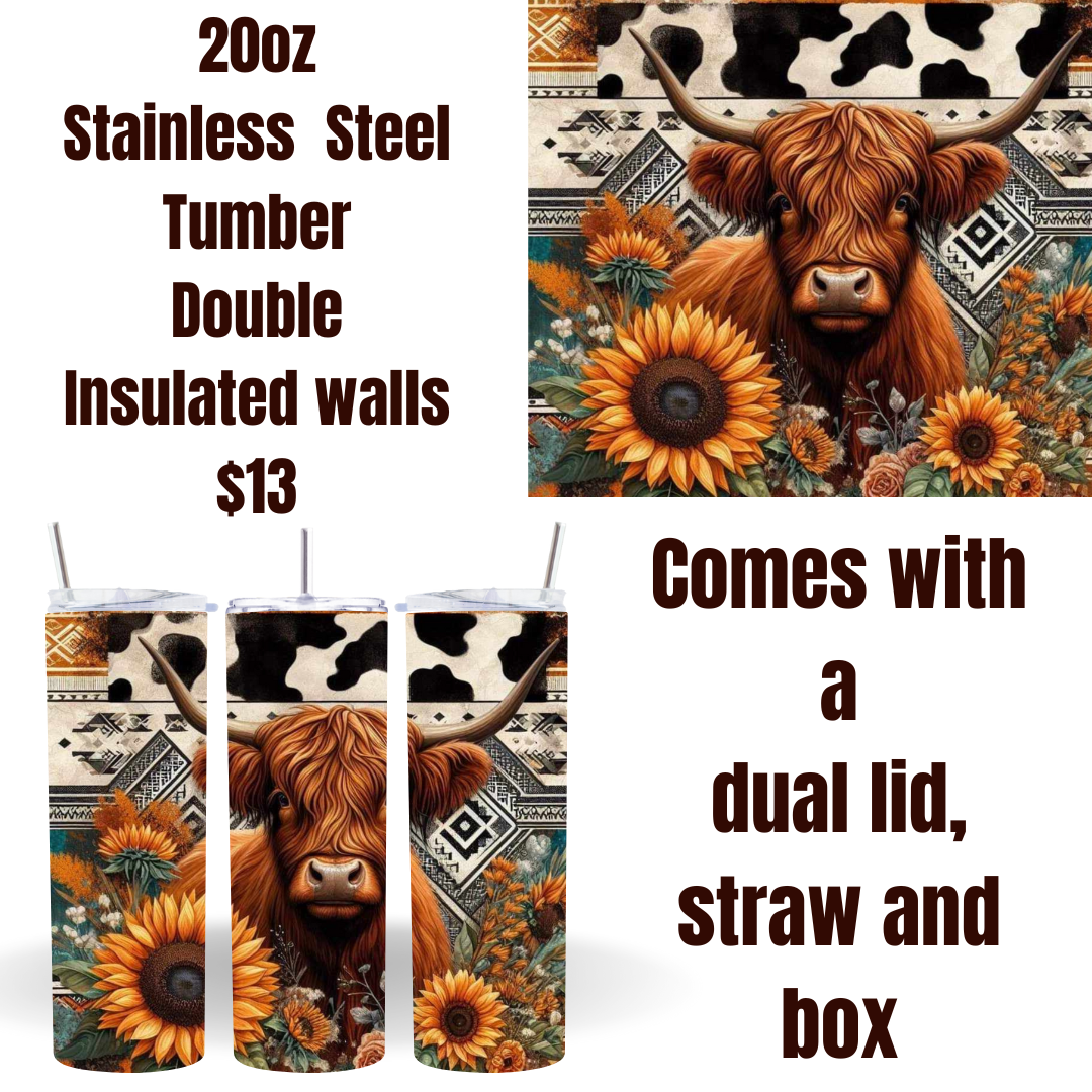 20 oz Highland Cow Stainless Steel Tumblers