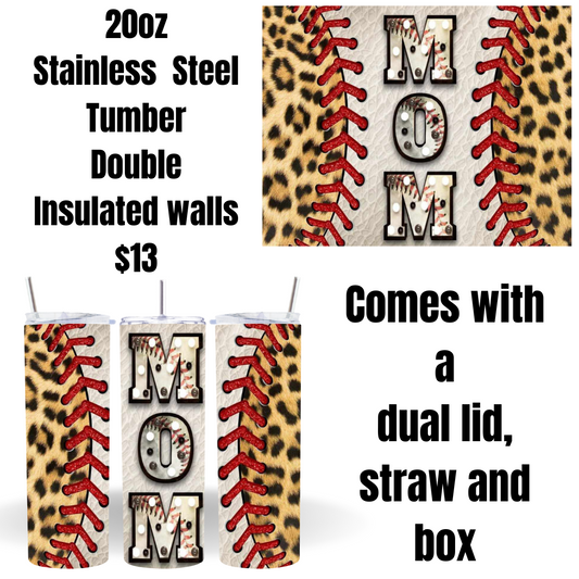 20 oz Baseball Mom Stainless Steel Tumblers