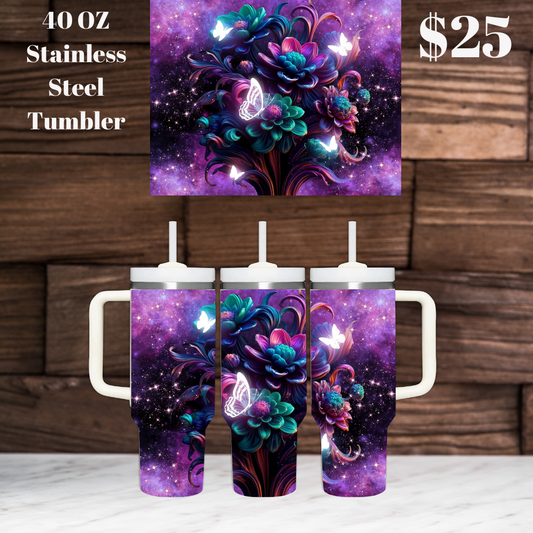 Galactic Floral Fantasy 40oz Stainless Steel Tumbler