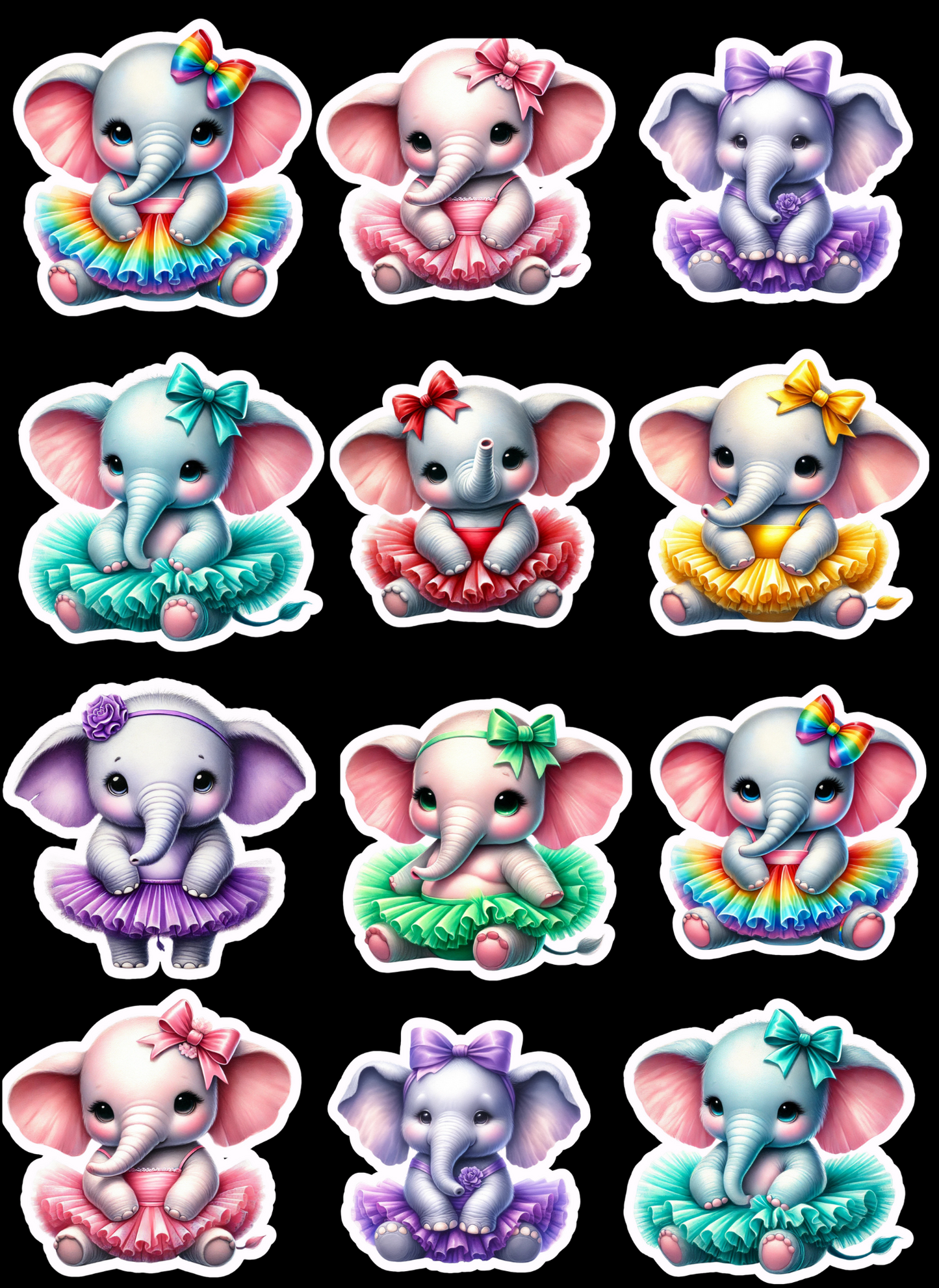 Tiny Tutu Elephants Sticker Sheet