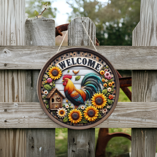 Rooster & Sunflower Farmhouse Welcome Sign