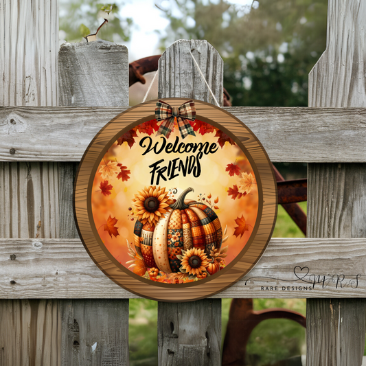Welcome Friends Autumn Pumpkin Door Sign Collection