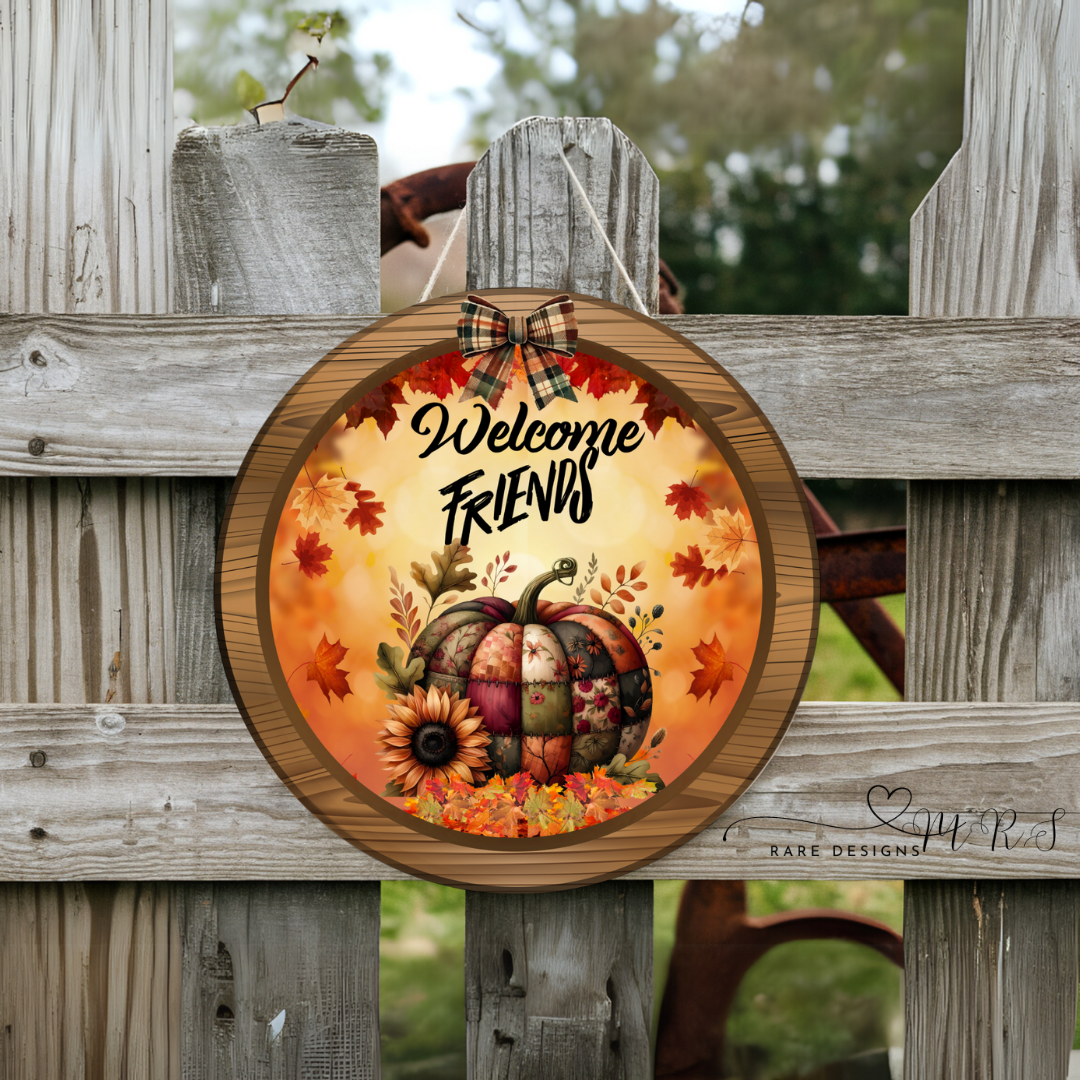 Welcome Friends Autumn Pumpkin Door Sign Collection