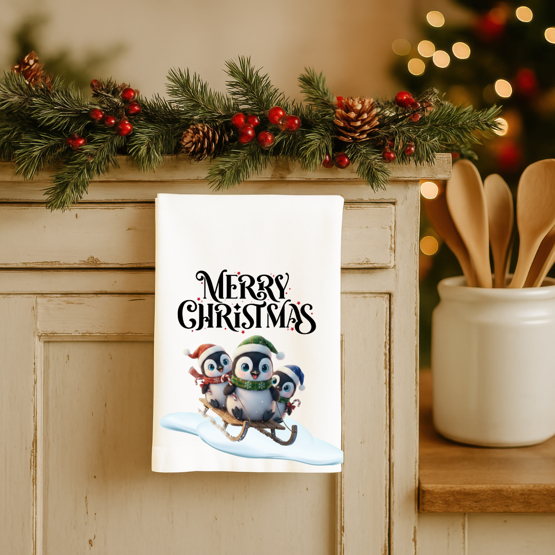 Penguin Pals “Merry Christmas” Holiday Tea Towels