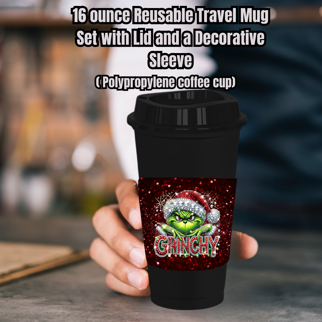 Grinchy Glam 16oz Reusable Travel Mug Collection