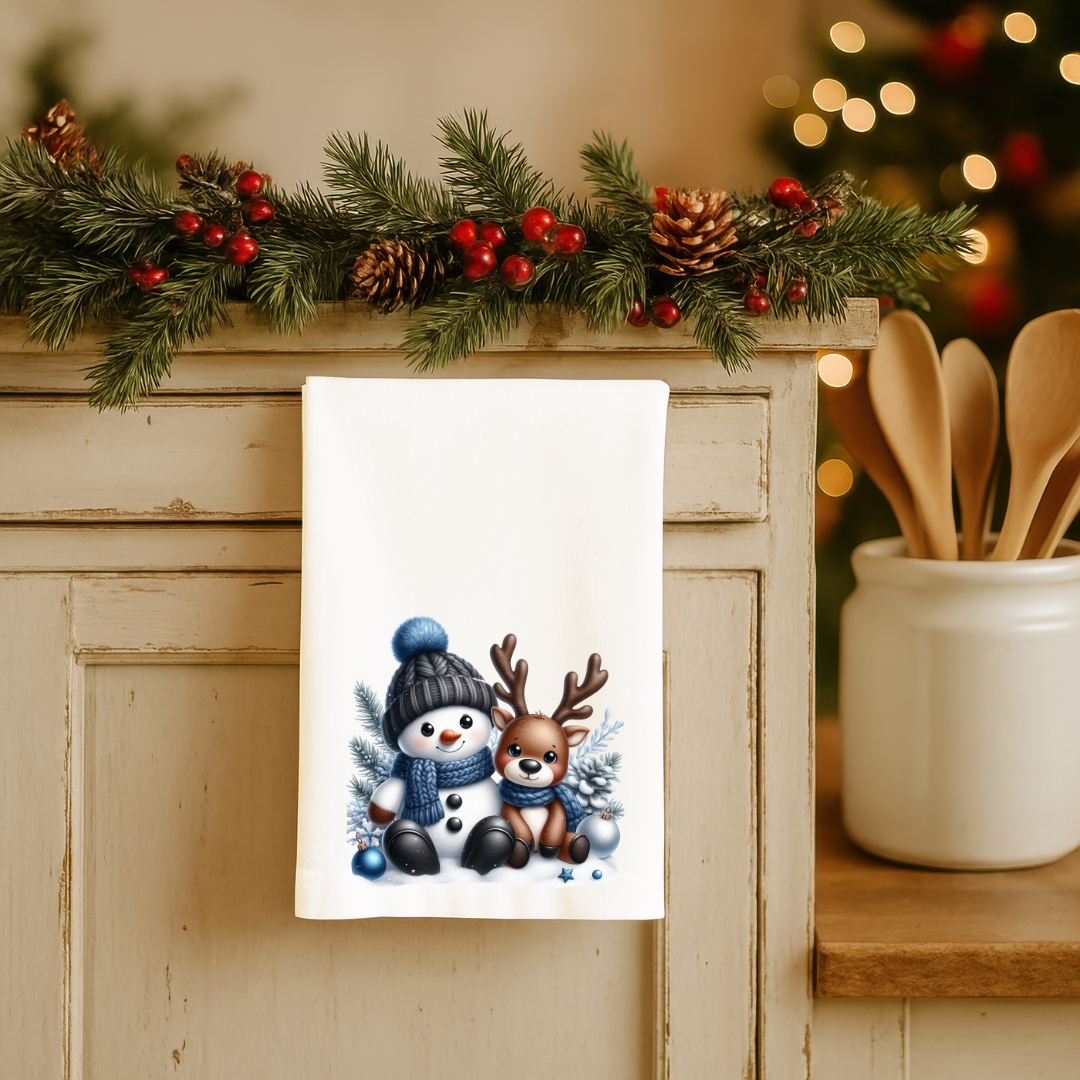 Winter Blues Snowman Christmas Kitchen Towels – Holiday Tea Towels