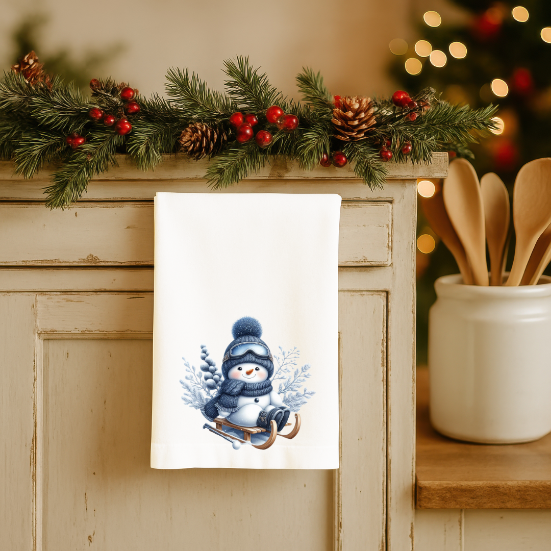 Winter Blues Snowman Christmas Kitchen Towels – Holiday Tea Towels