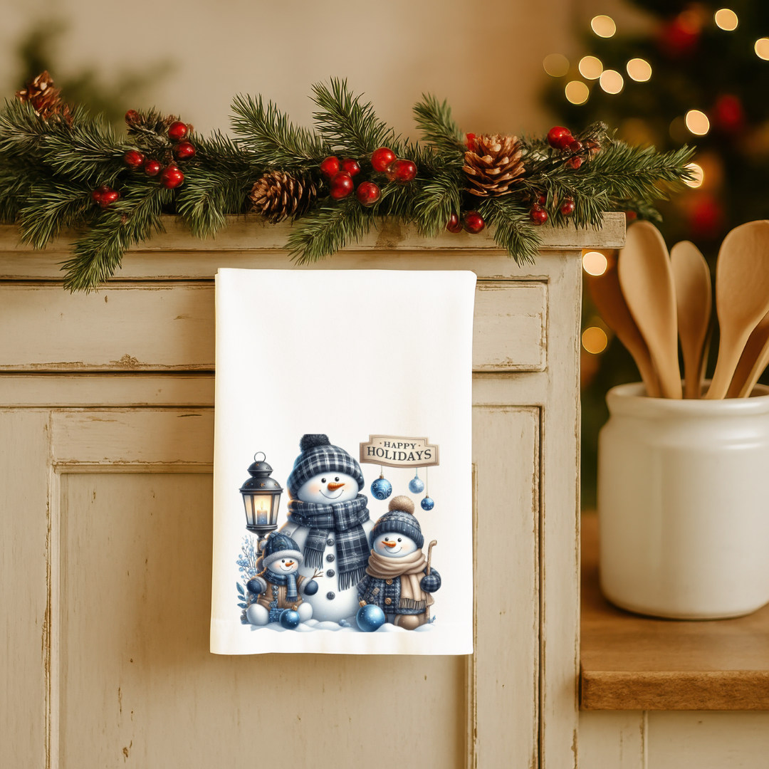Winter Blues Snowman Christmas Kitchen Towels – Holiday Tea Towels