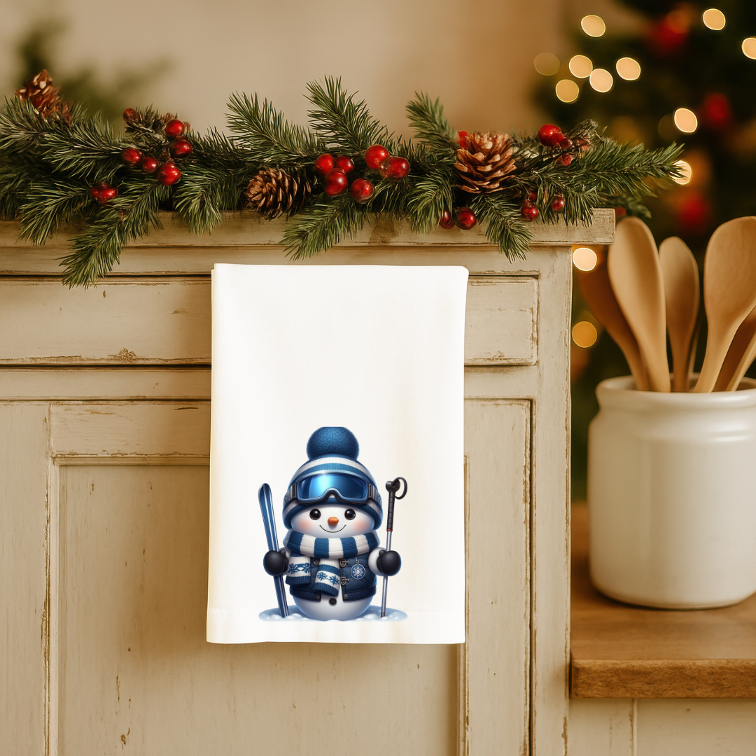 Winter Blues Snowman Christmas Kitchen Towels – Holiday Tea Towels