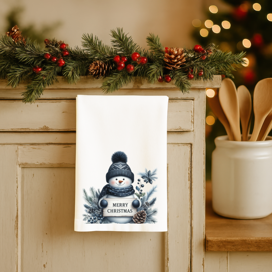 Winter Blues Snowman Christmas Kitchen Towels – Holiday Tea Towels