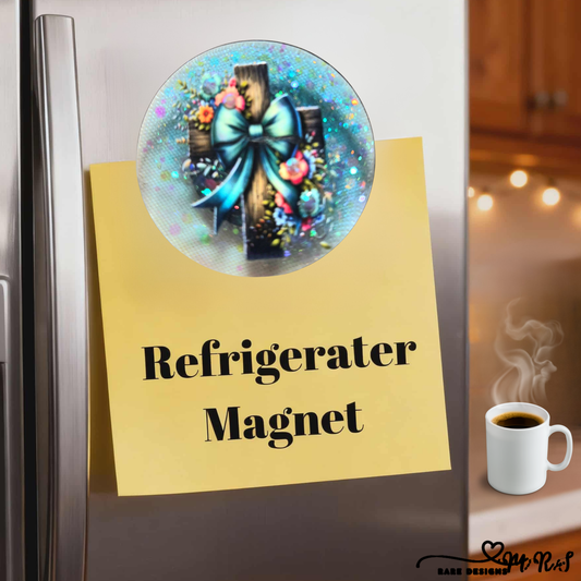 Aqua Blue Cross Refrigerator Magnet – Rustic Floral Christian Home Décor
