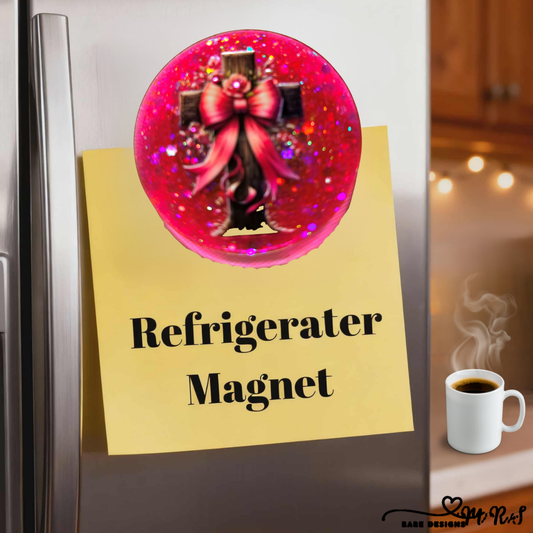 Pink Ribbon Cross Refrigerator Magnet – Sparkling Christian Faith Décor