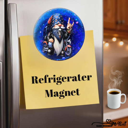 Blue Biker Gnome Refrigerator Magnet – Funny Motorcycle Lover’s Kitchen Décor
