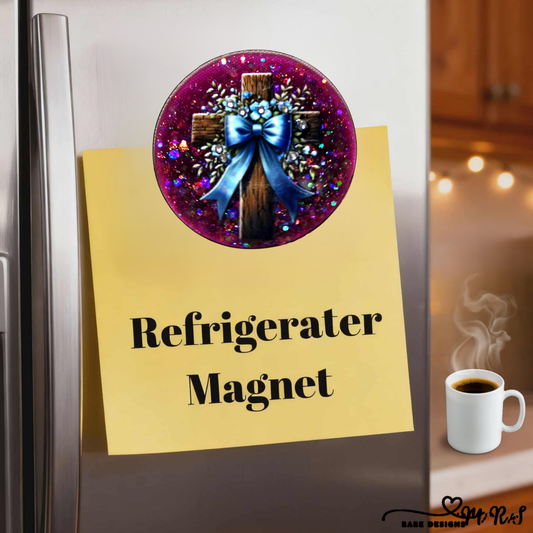 Blue Ribbon Cross Refrigerator Magnet – Sparkling Christian Faith Décor