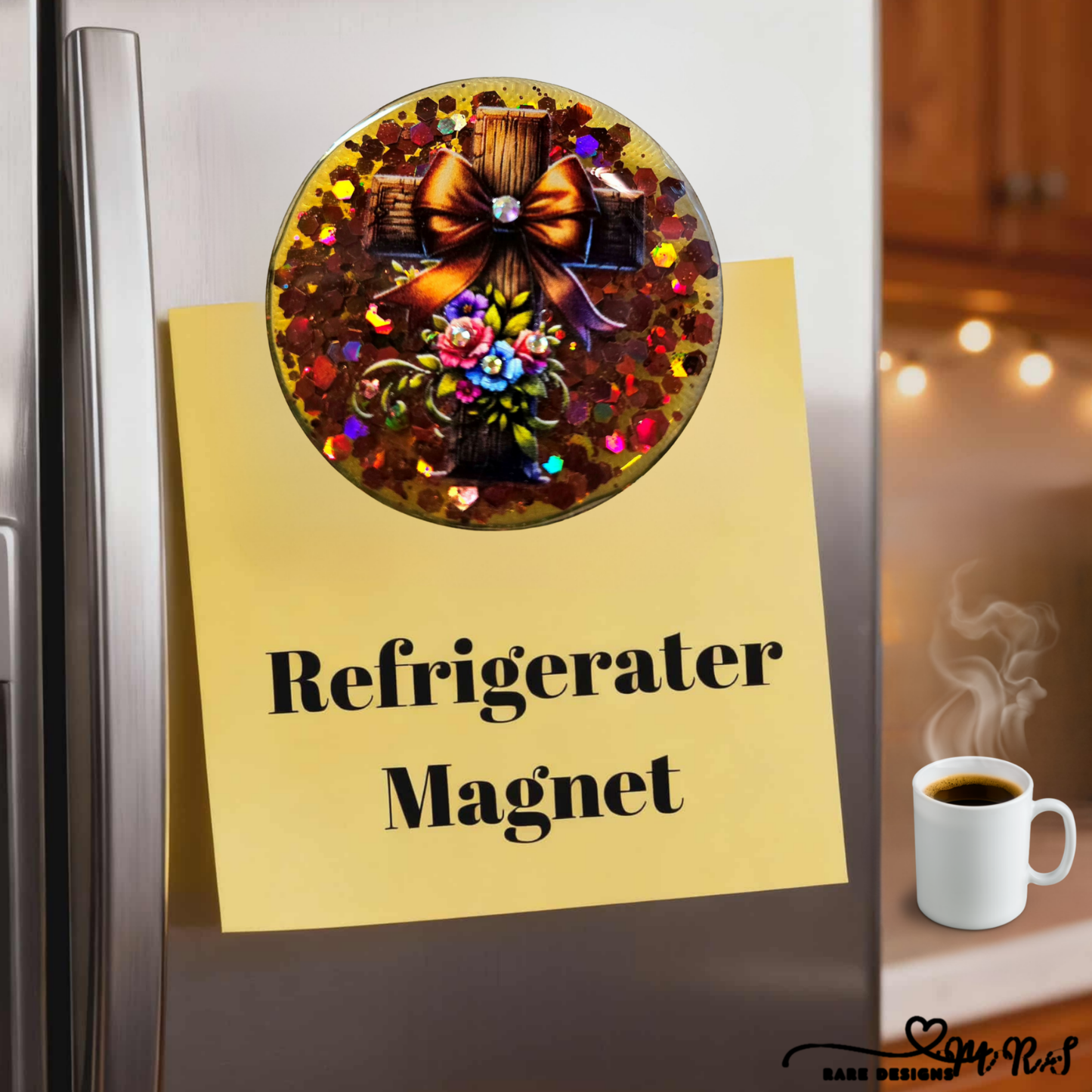 Rustic Faith Cross Refrigerator Magnet – Floral Christian Décor