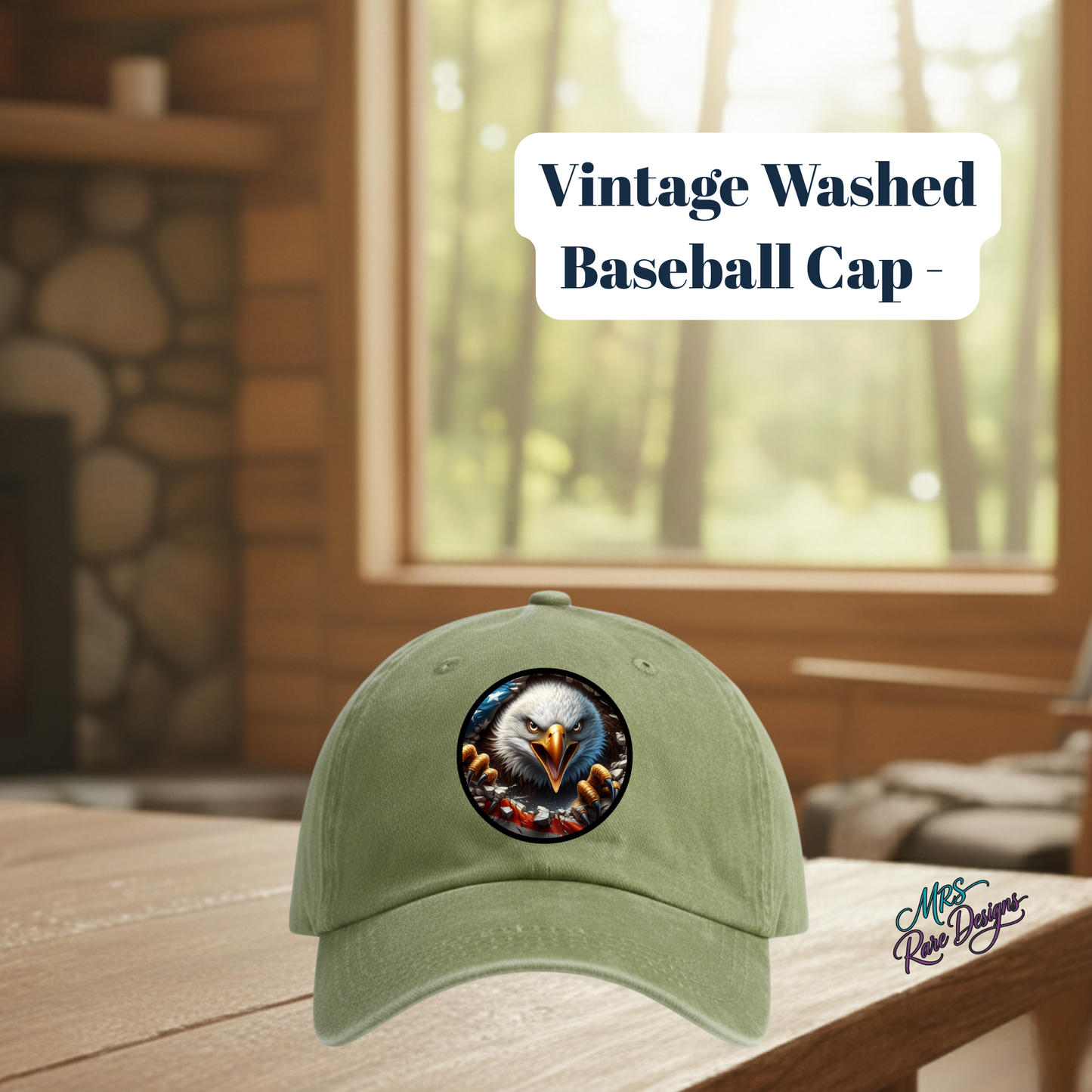 Vintage Patriotic Eagle Baseball Cap – 80% Polyester, 20% Cotton with Sublimated Patch (3 Designs)