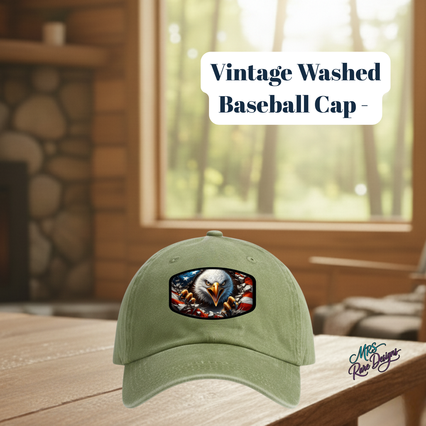 Vintage Patriotic Eagle Baseball Cap – 80% Polyester, 20% Cotton with Sublimated Patch (3 Designs)