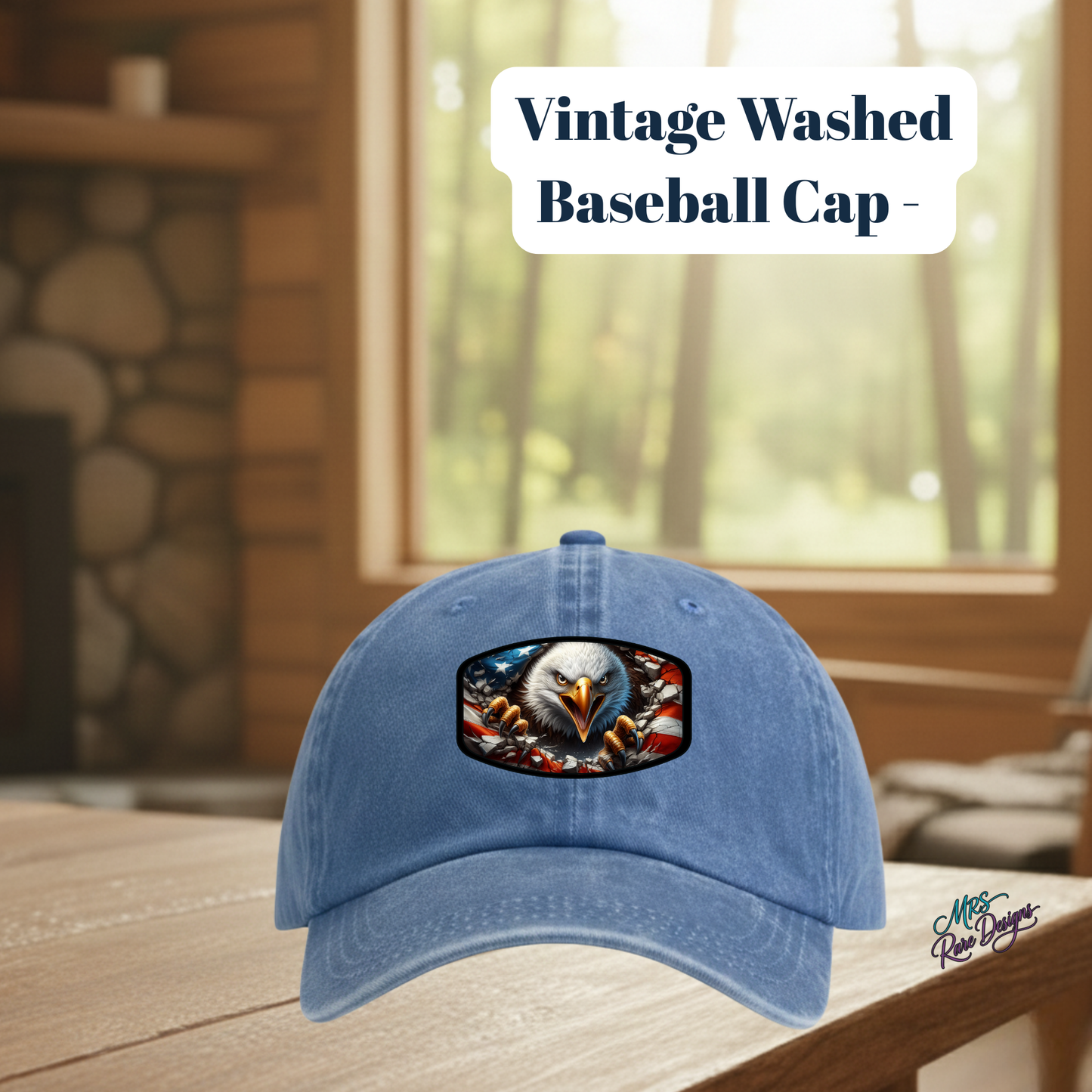 Vintage Patriotic Eagle Baseball Cap – 80% Polyester, 20% Cotton with Sublimated Patch (3 Styles)