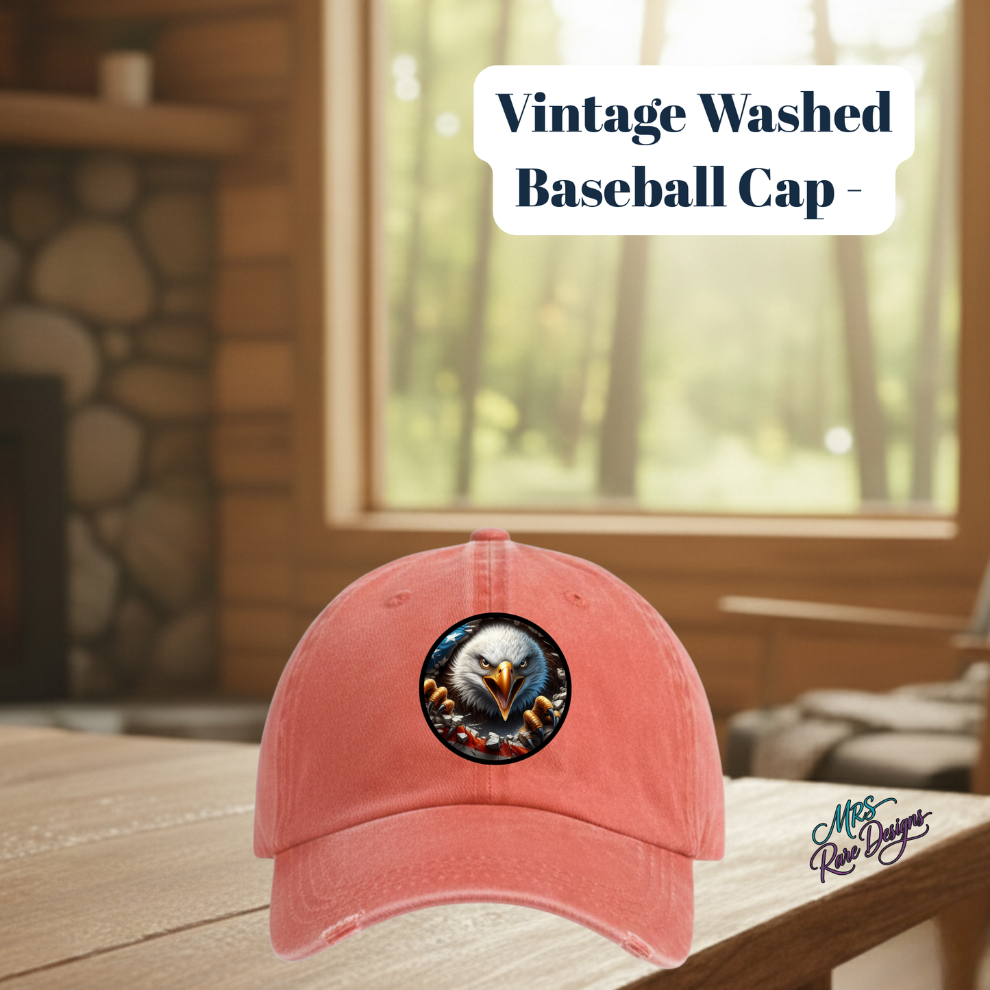 Vintage Patriotic Eagle Hat – 80% Polyester, 20% Cotton with Sublimated Patch