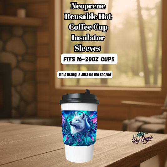 Mystic Arctic Wolf Dreamcatcher Neoprene Coffee Cup Sleeve (Fits 16–20oz Cups)