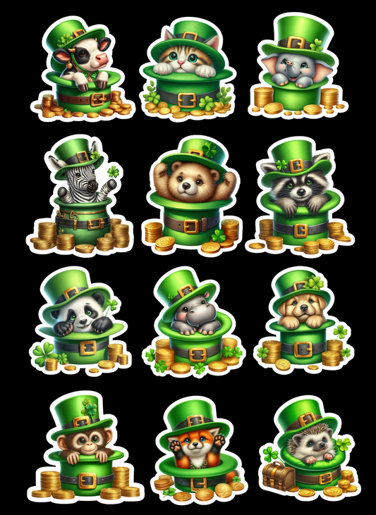 St. Patrick’s Day Animal Stickers – 12 Adorable Lucky Gnome Pets per Sheet