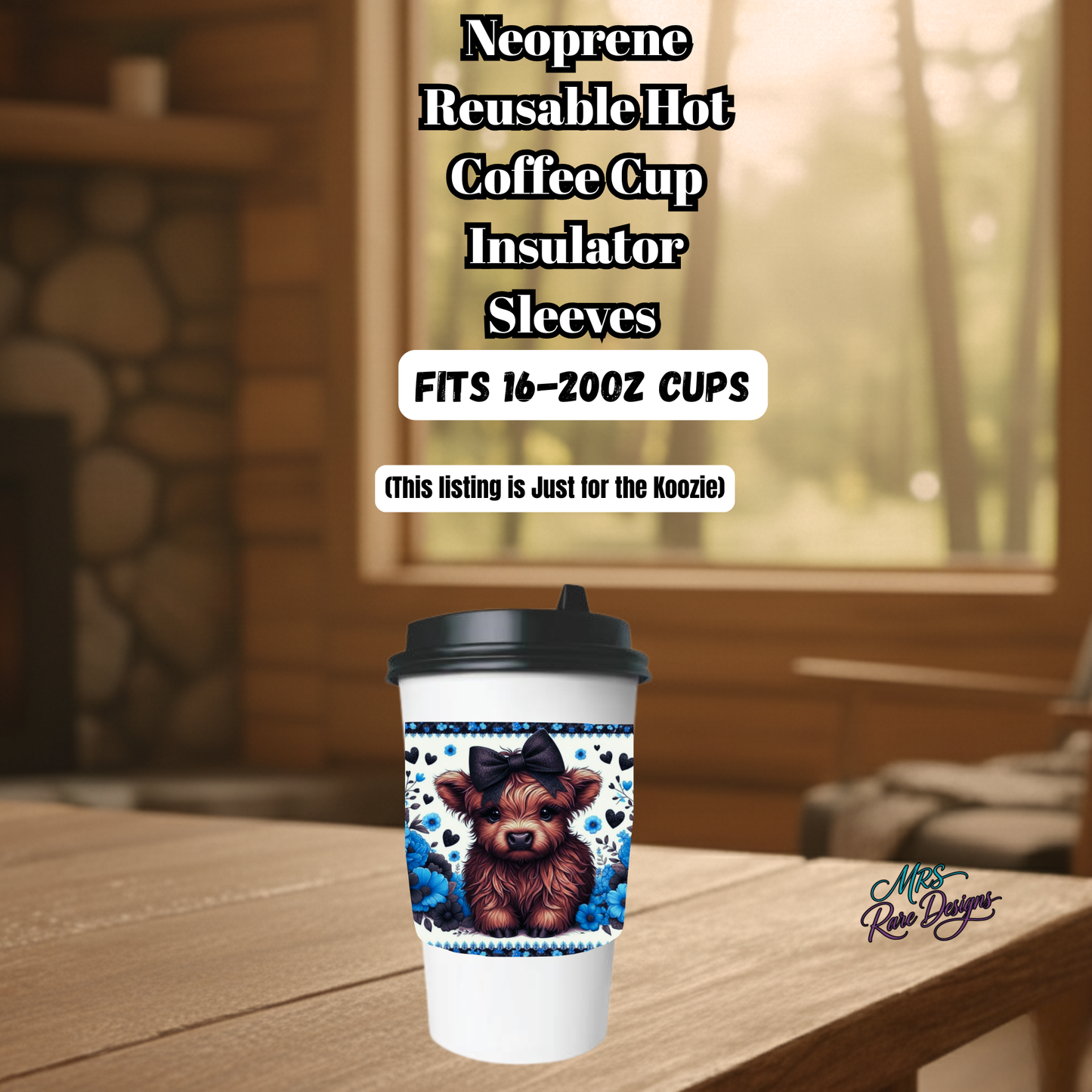 Highland Cow Neoprene Coffee Cup Sleeve Collection – Reusable Farmhouse Koozie Fits 16–20oz Cups