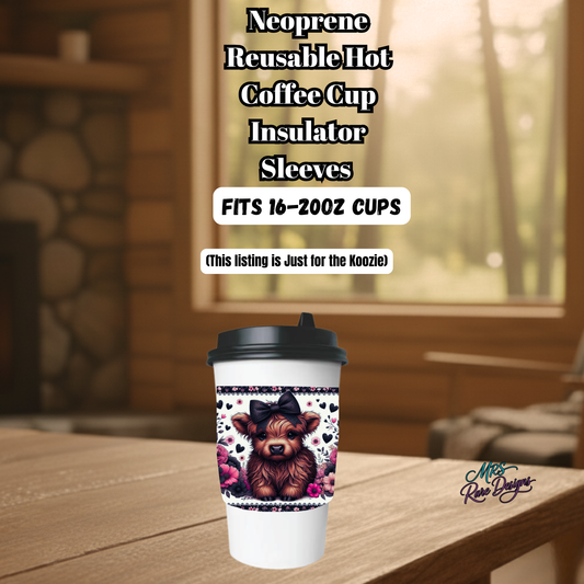 Highland Cow Neoprene Coffee Cup Sleeve Collection – Reusable Farmhouse Koozie Fits 16–20oz Cups