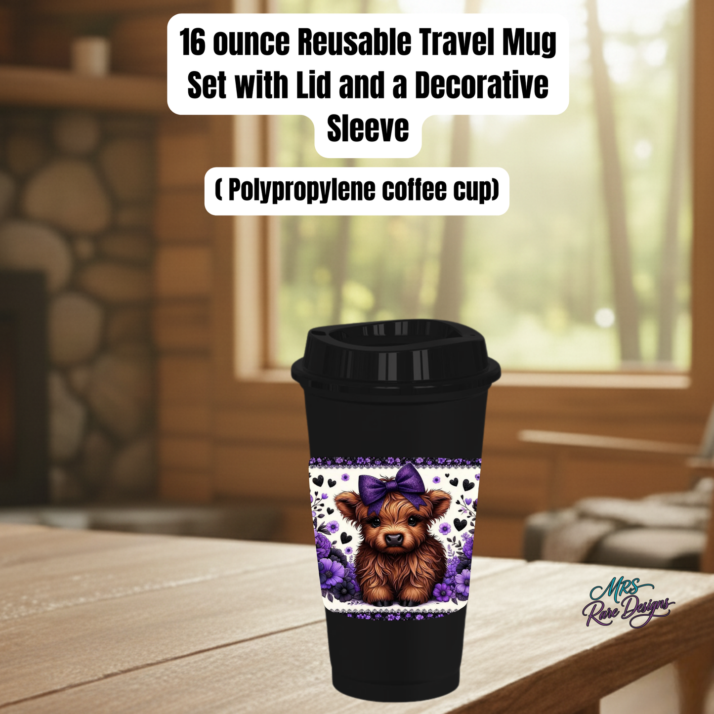Highland Cow 16oz Reusable Travel Mug Collection – Rustic Farmhouse Coffee Cup with Lid & Decorative Sleeve