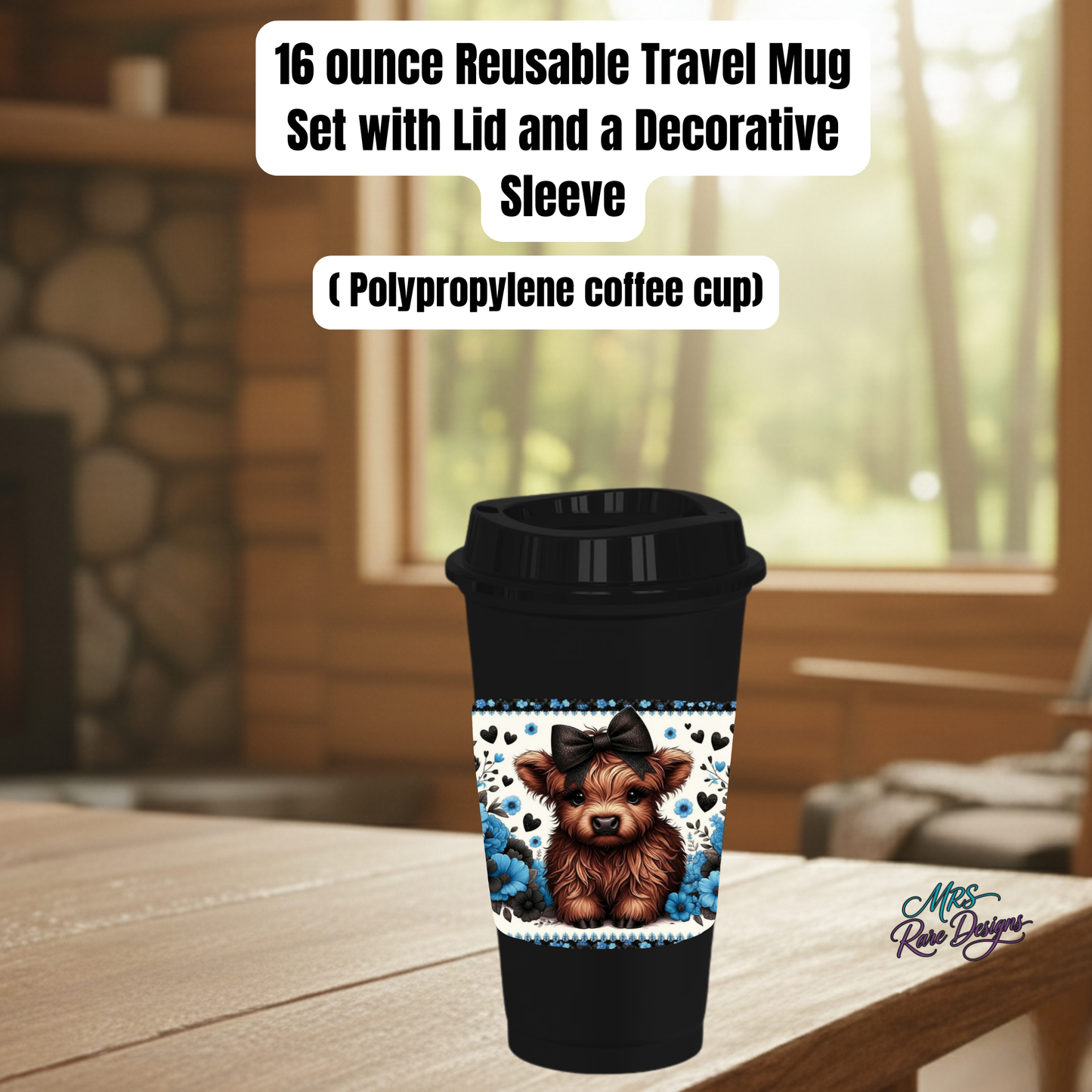 Highland Cow 16oz Reusable Travel Mug Collection – Rustic Farmhouse Coffee Cup with Lid & Decorative Sleeve