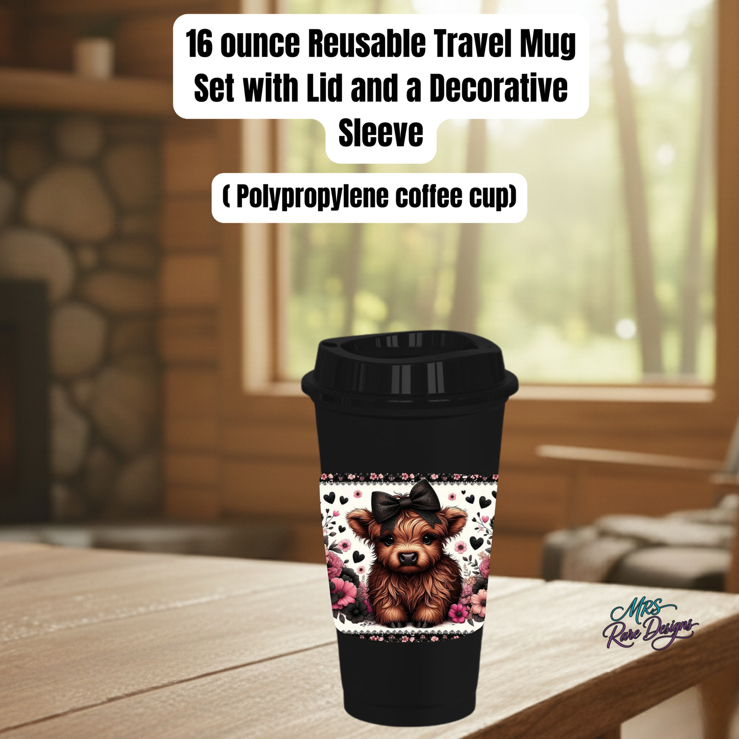 Highland Cow 16oz Reusable Travel Mug Collection – Rustic Farmhouse Coffee Cup with Lid & Decorative Sleeve