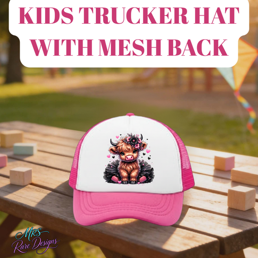Adorable Highland Cow Kids Trucker Hat Collection – Mesh Back Snapback Caps