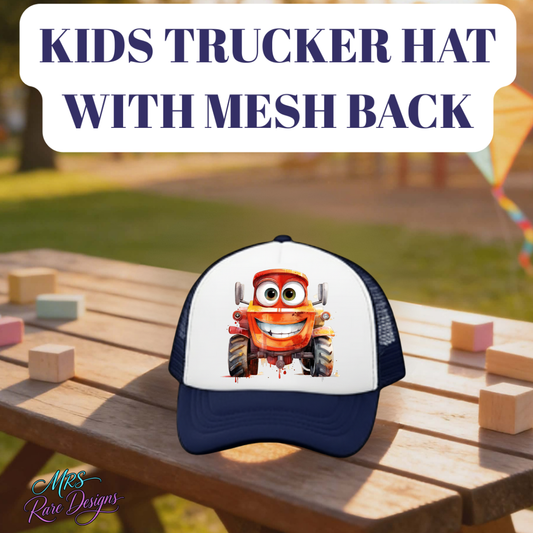 Navy Blue Kids Cartoon Tractor Mesh Trucker Hat Collection – Fun Farm Caps for Boys & Girls
