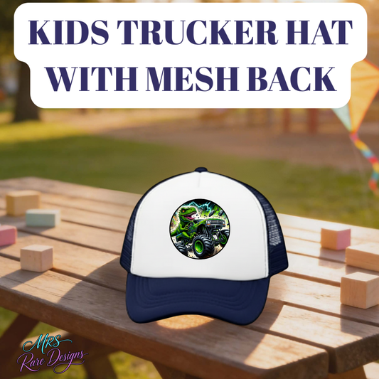 Kids Mesh Trucker Hat – Monster Truck Design by MRS Rare Designs (Multiple Colors)