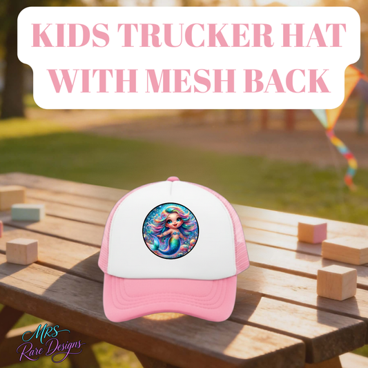 Mermaid Kids Trucker Hat with Mesh Back – Colorful Summer Cap by Mrs. Rare Designs