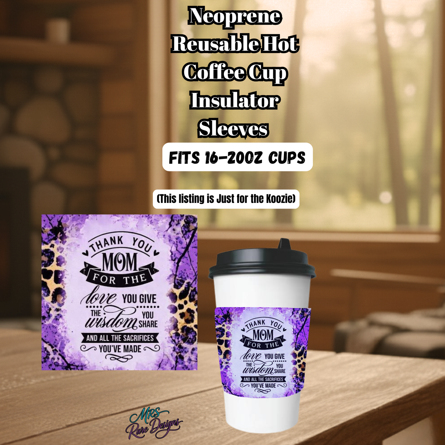 “Wild Love Mom Neoprene Coffee Sleeve – Reusable Cup Insulator (16–20oz)”