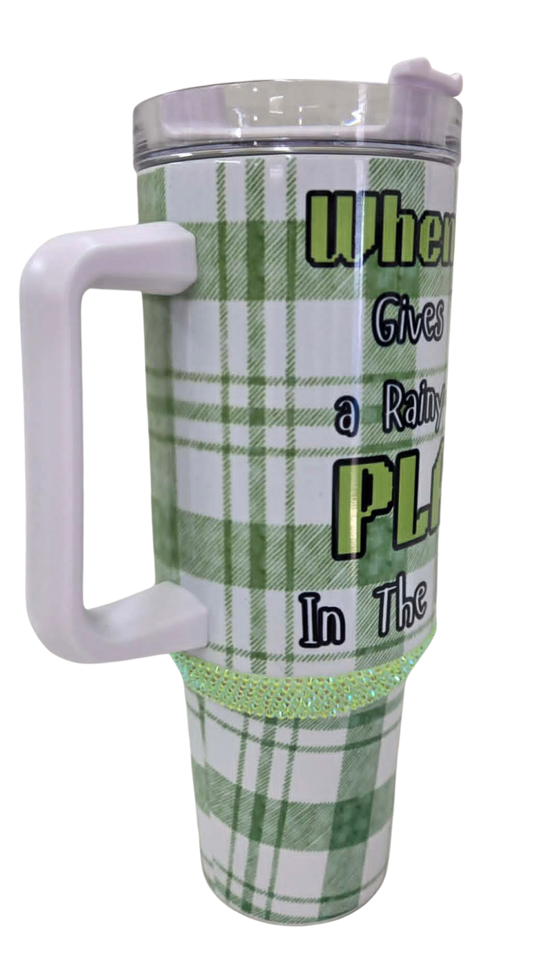 Puddle Play 40oz Rhinestone Tumbler Green Plaid & Tulip Edition