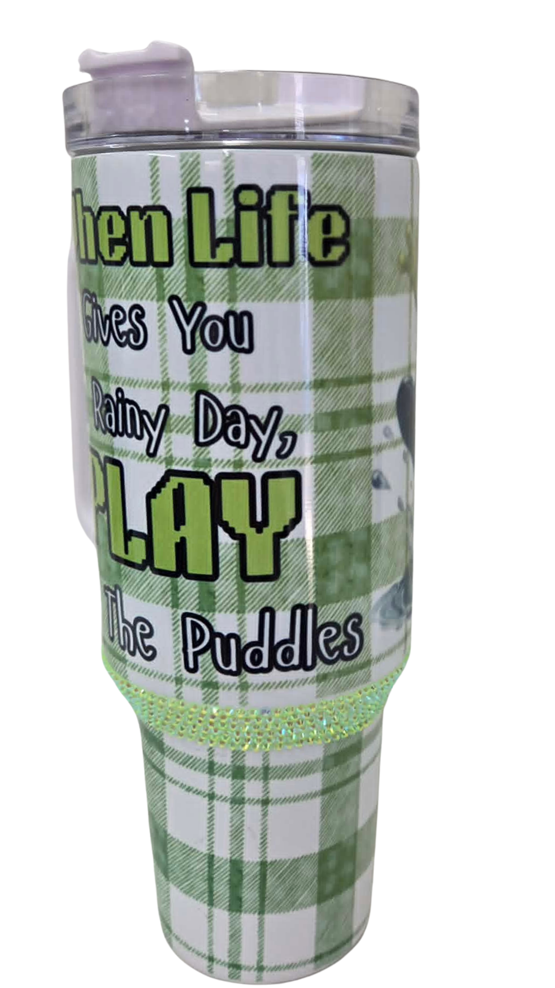 Puddle Play 40oz Rhinestone Tumbler Green Plaid & Tulip Edition