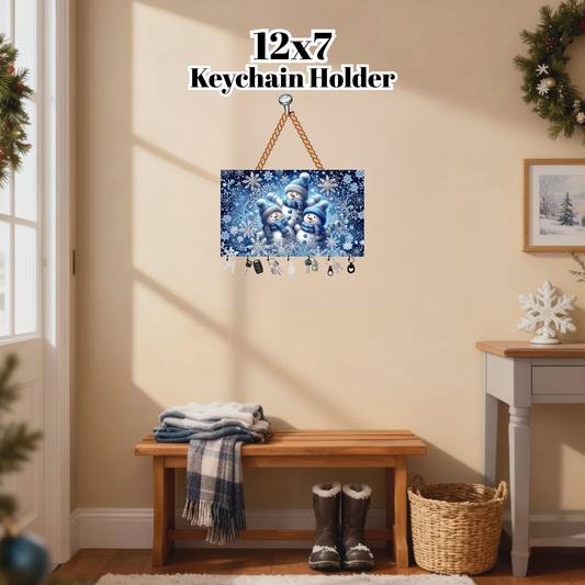 Snowman Family Winter Keychain Holder – 12x7 Inch Wall Organizer