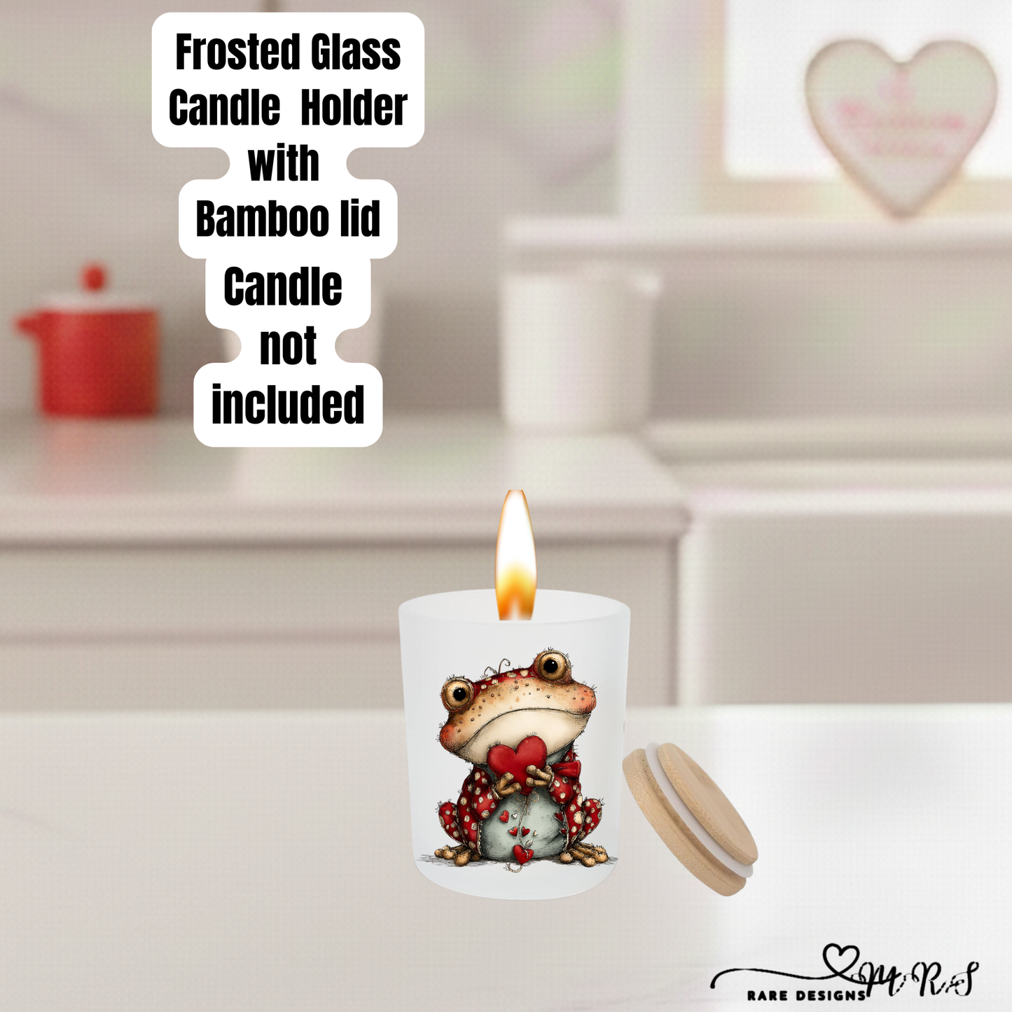 Whimsical Love Frogs – Frosted Glass Candle Holder Collection with Bamboo Lid